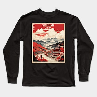 Sichuan China Vintage Poster Tourism Long Sleeve T-Shirt